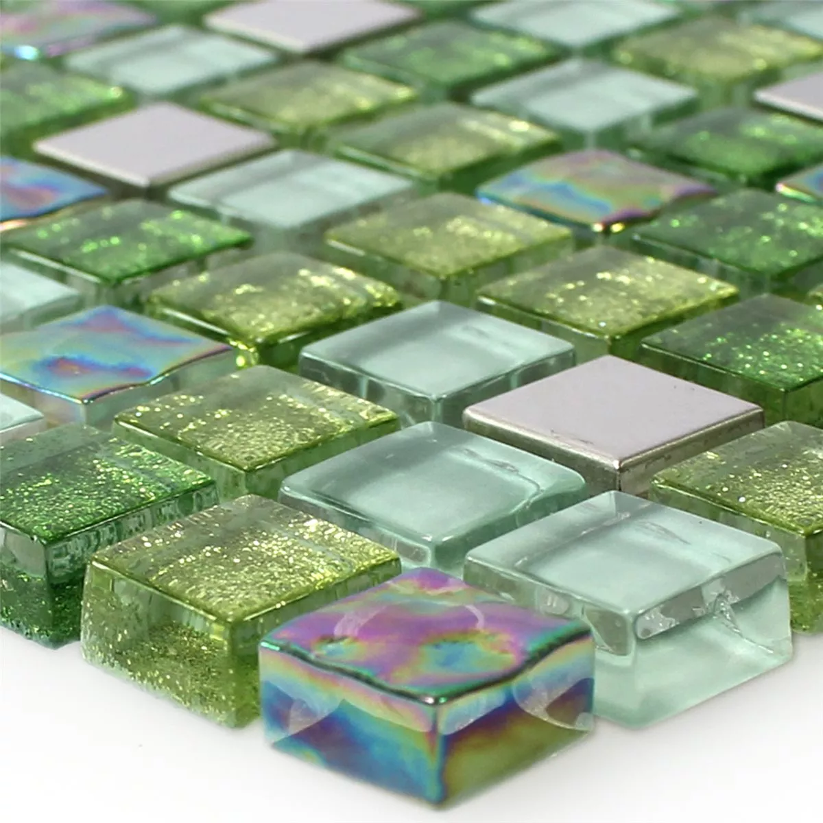 Mozaik Csempe Üveg Rozsdamentes Acél Zöld Mix