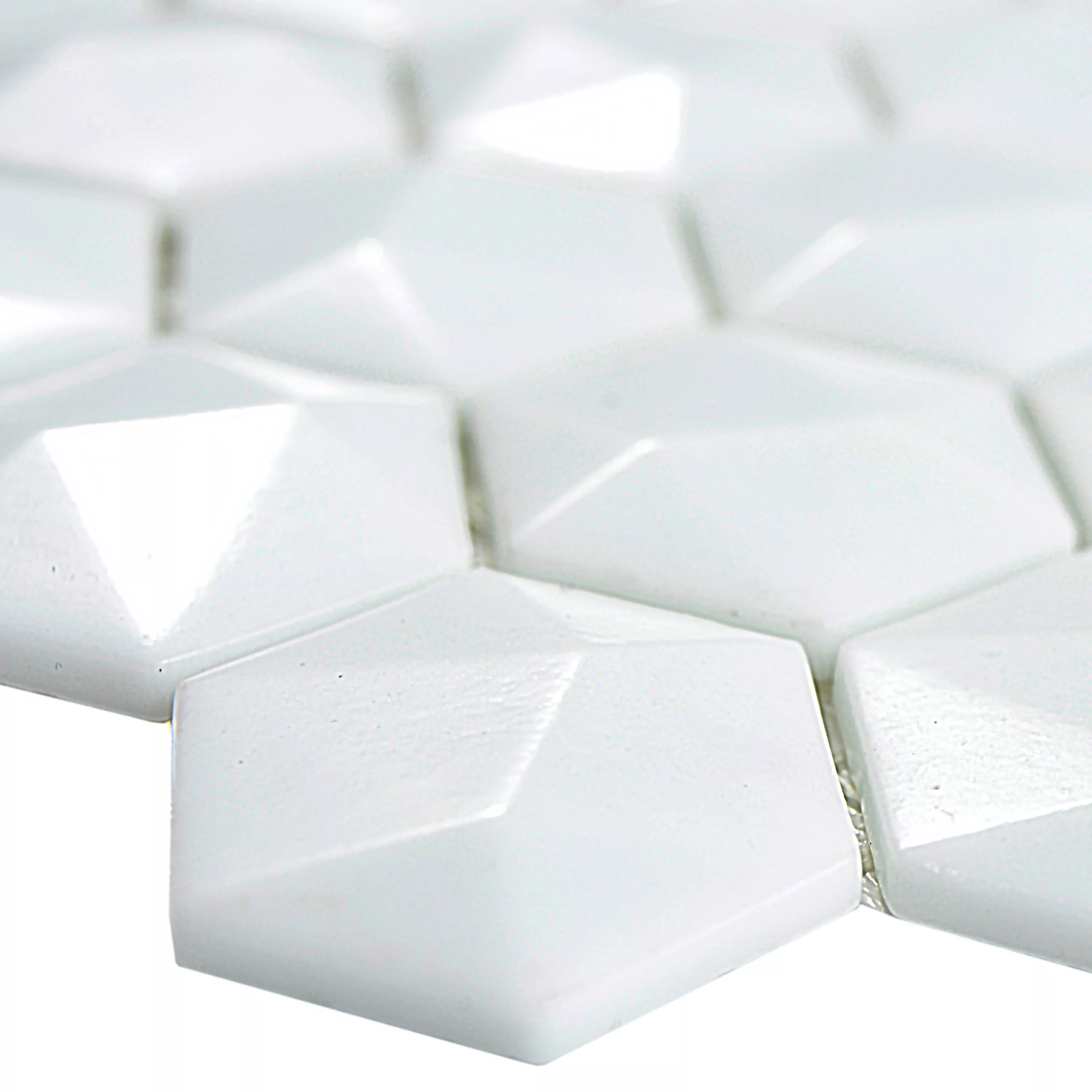Üvegmozaik Csempék Benevento Hatszög 3D Fehér