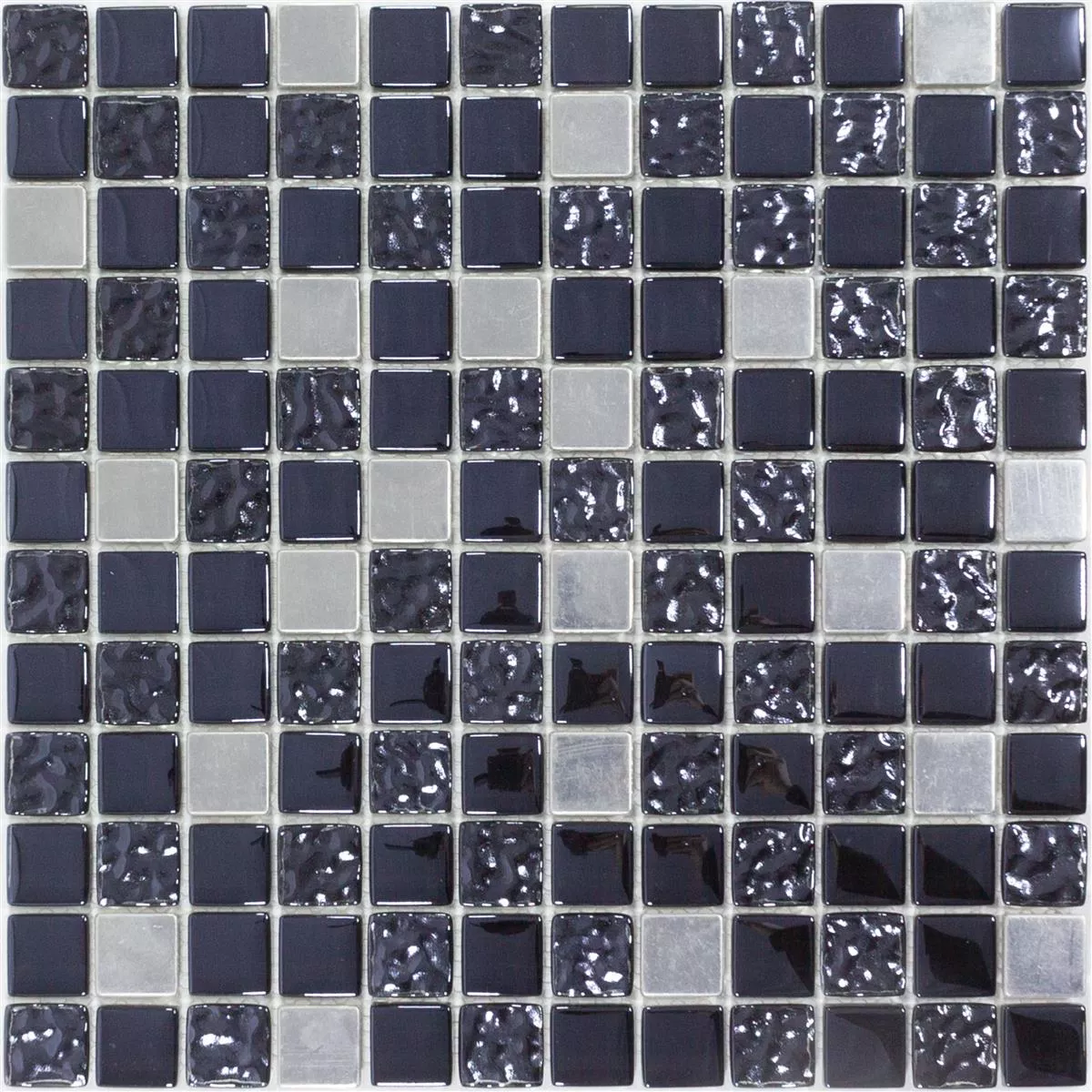 Mozaik Csempe Üveg Rozsdamentes Acél Blackriver Fekete Ezüst Mix
