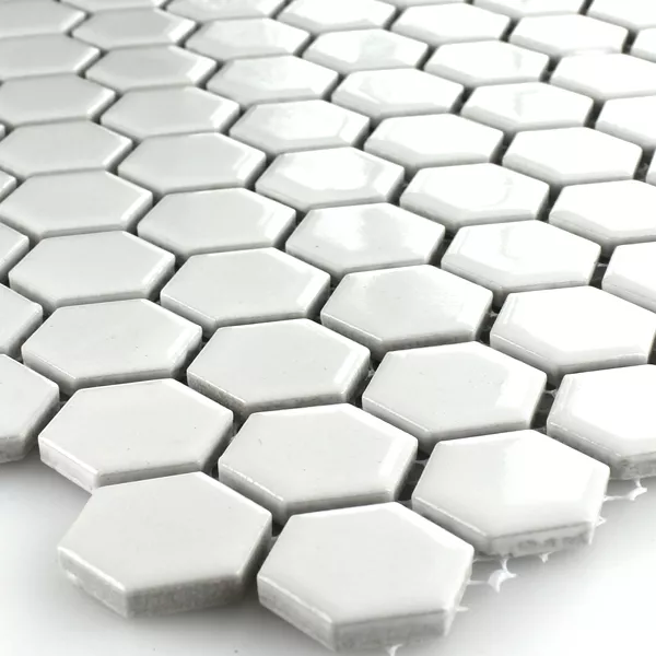 Mozaik Csempe Fazekasság Hatszög Fehér Csillogó H23