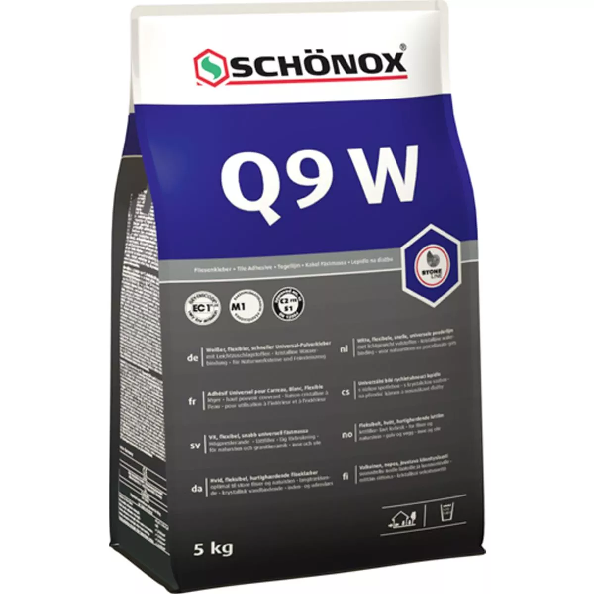 Csemperagasztó Schönox Q9 W fehér, rugalmas univerzális por alakú ragasztó 5 kg