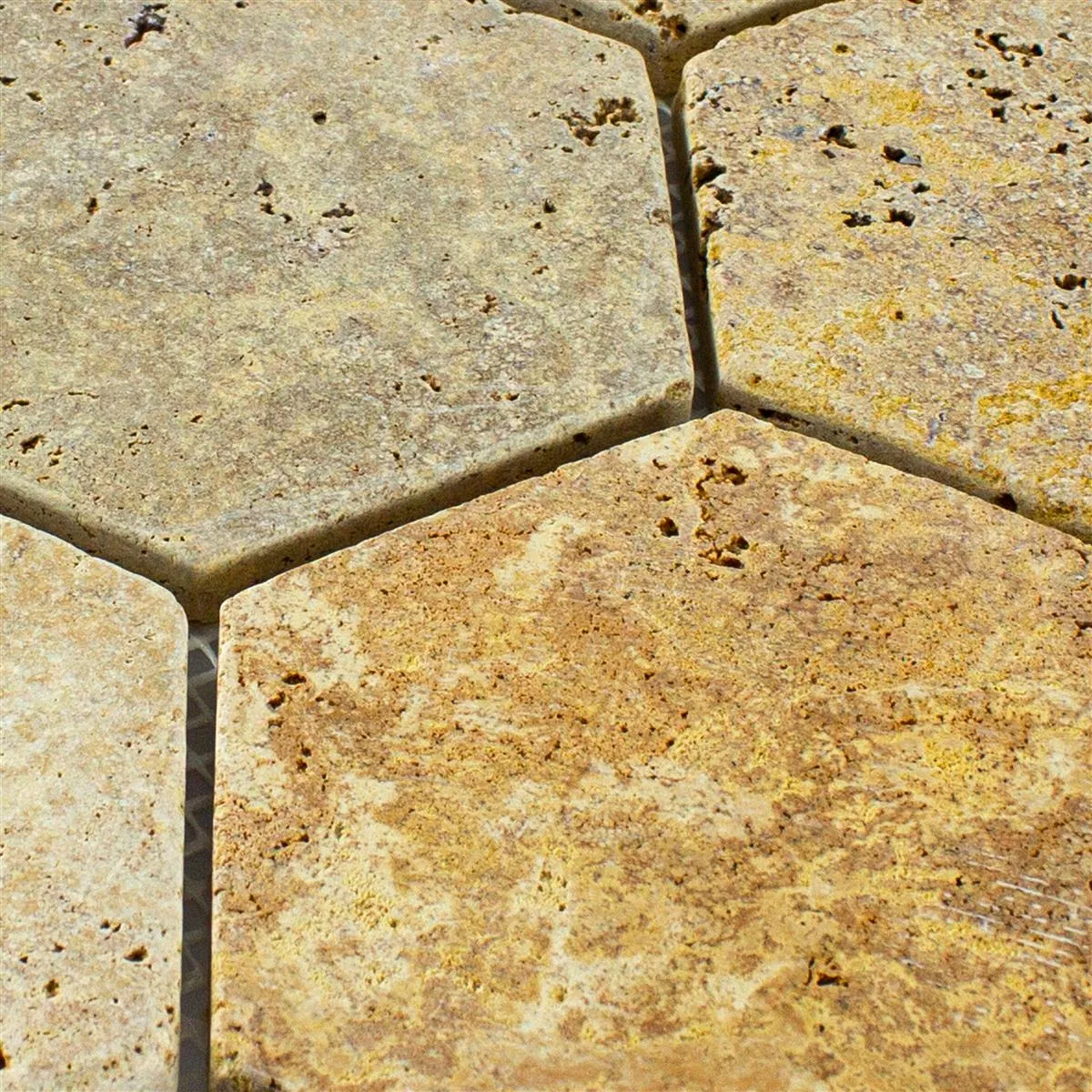 Travertin Természetes Kő Mozaik Csempe Mercado Hatszög Arany