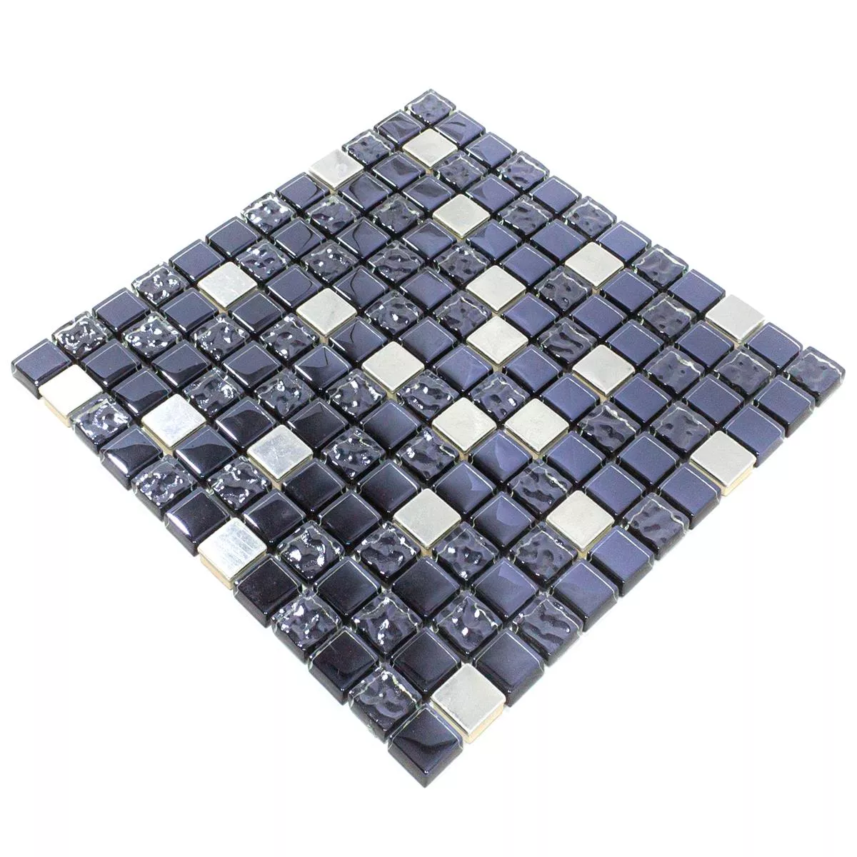 Mozaik Csempe Üveg Rozsdamentes Acél Blackriver Fekete Ezüst Mix