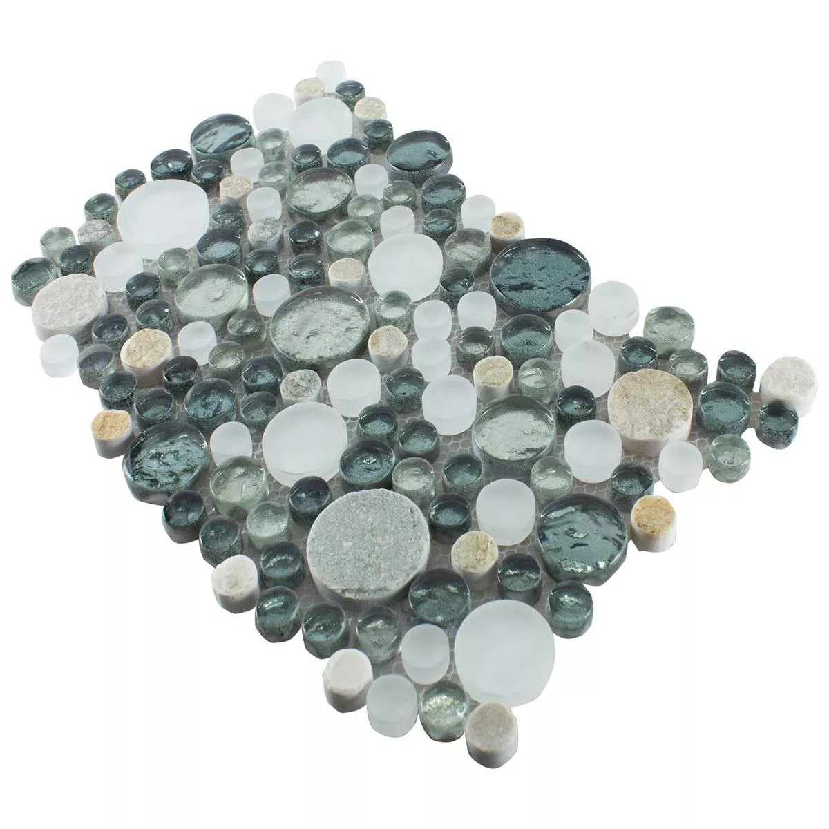 Üveg Természetes Kő Mozaik Csempe Stonewater Szürke Kék Mix