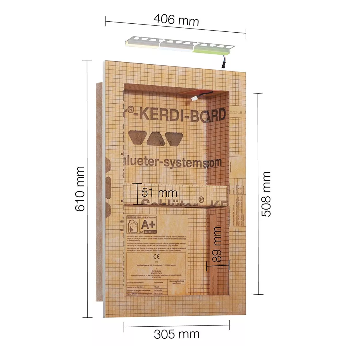 Schlüter Kerdi Board NLT niche szett LED világítás meleg fehér 30,5x50,8x0,89 cm