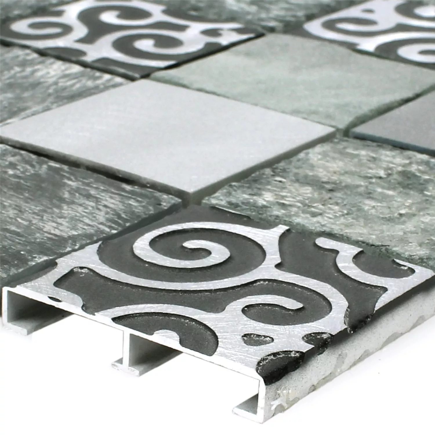 Mozaik Csempe Üveg Természetes Kő Alumínium Valdivia Szürke