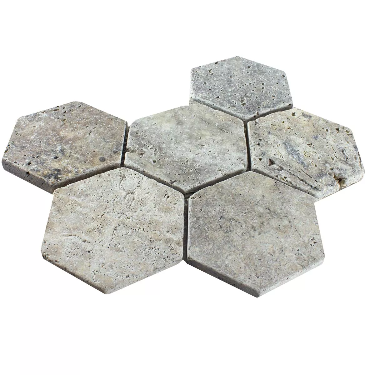 Travertin Természetes Kő Mozaik Csempe Mercado Hatszög Ezüst