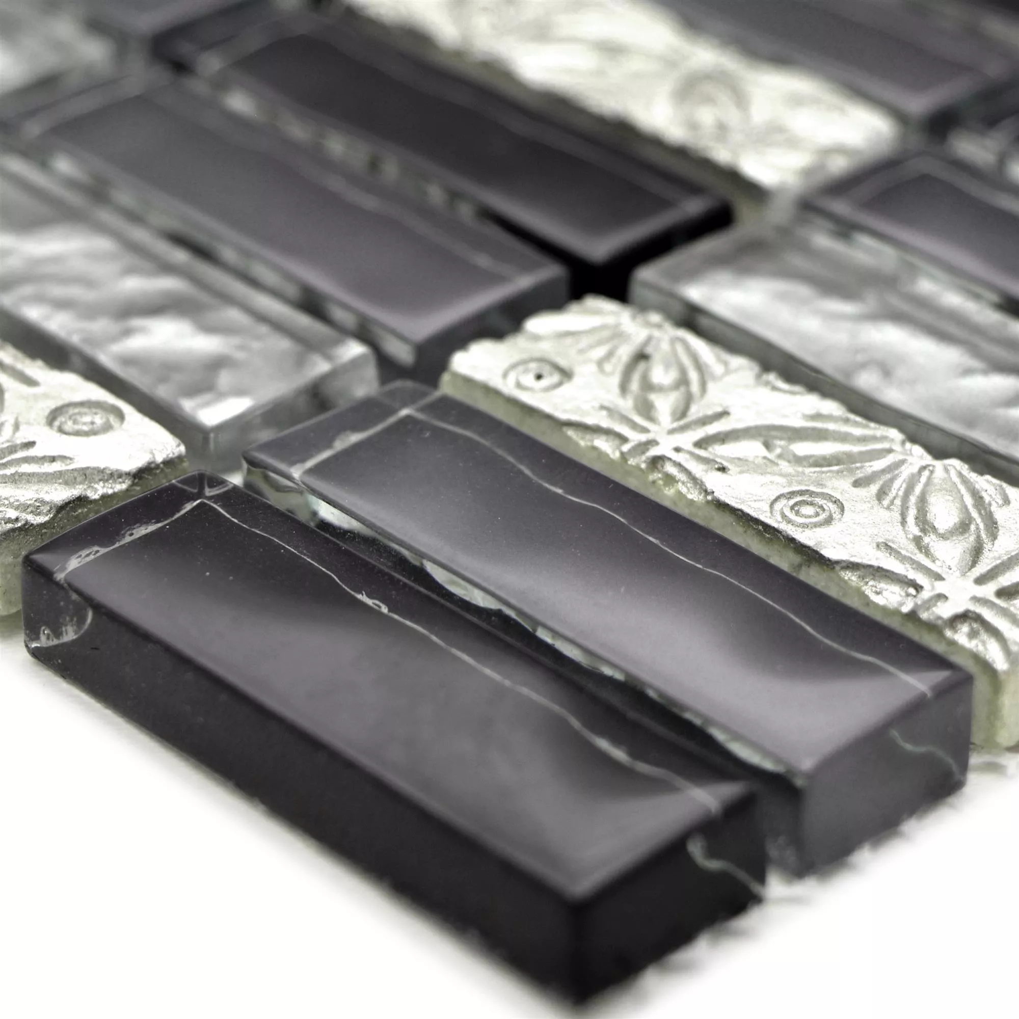Üvegmozaik Természetes Kőlapok Conchita Fekete Ezüst