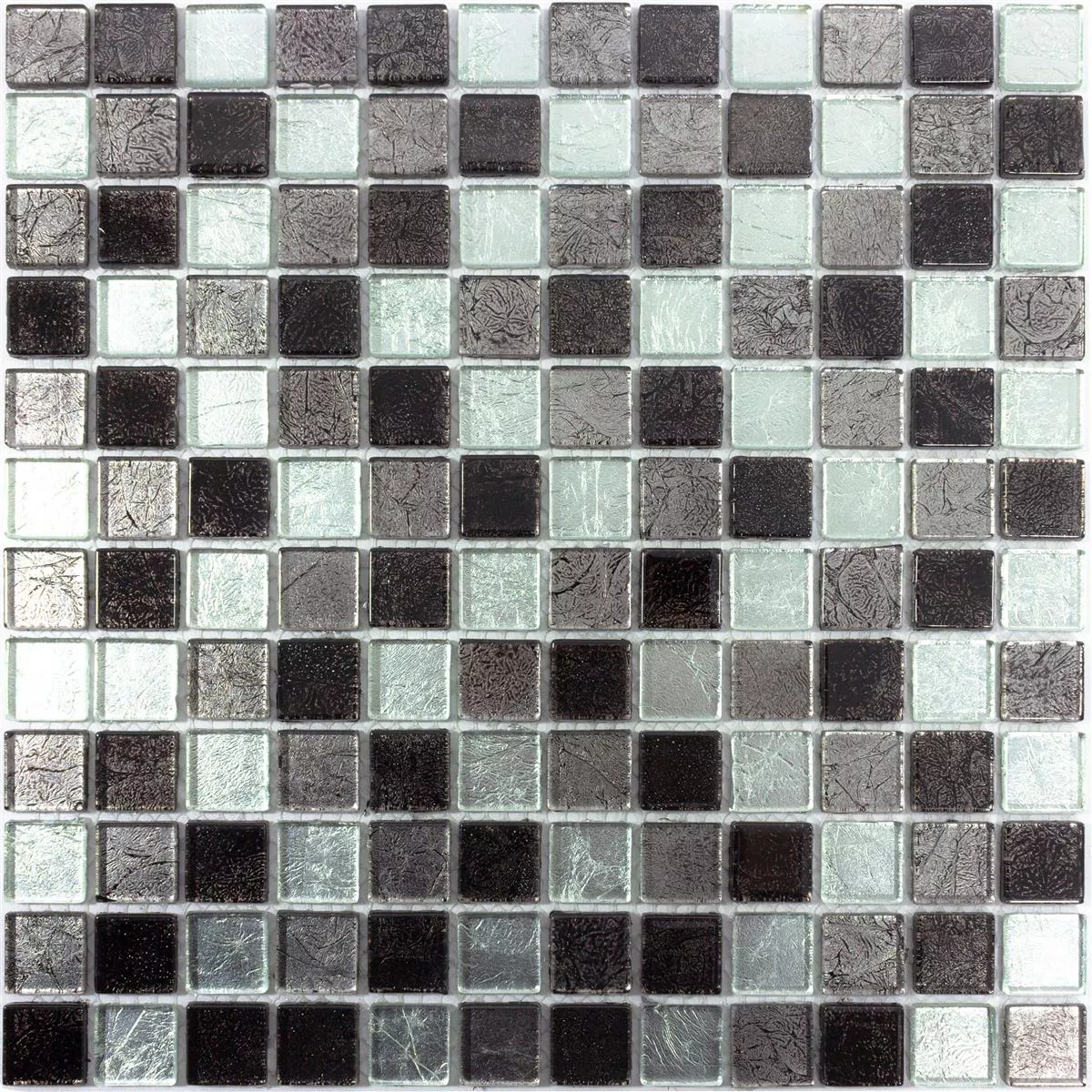 Mozaik Csempe Üveg Bonnie Kristály Strukturált Fekete Ezüst Szürke