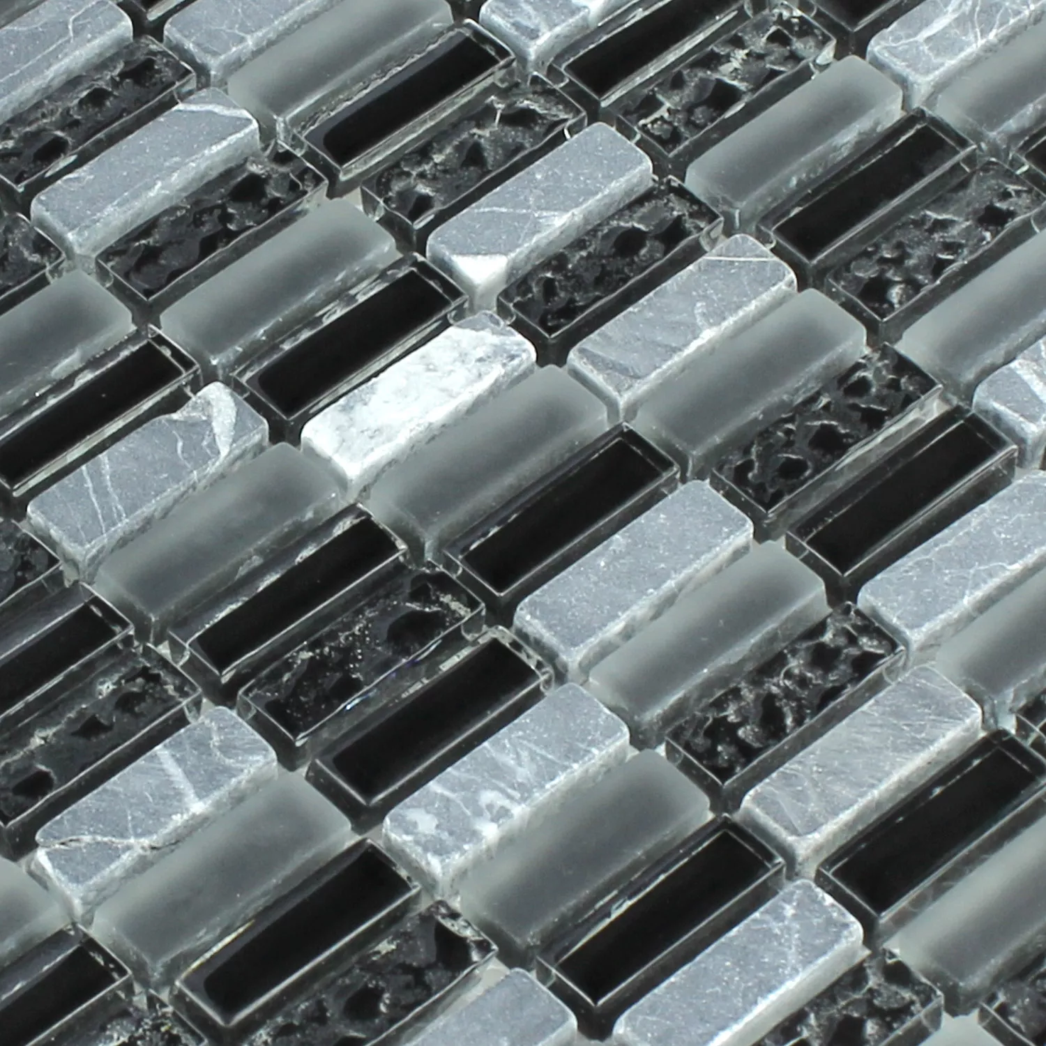 Mozaik Csempe Üveg Üveggolyó Szürke Mix 10x30x8mm