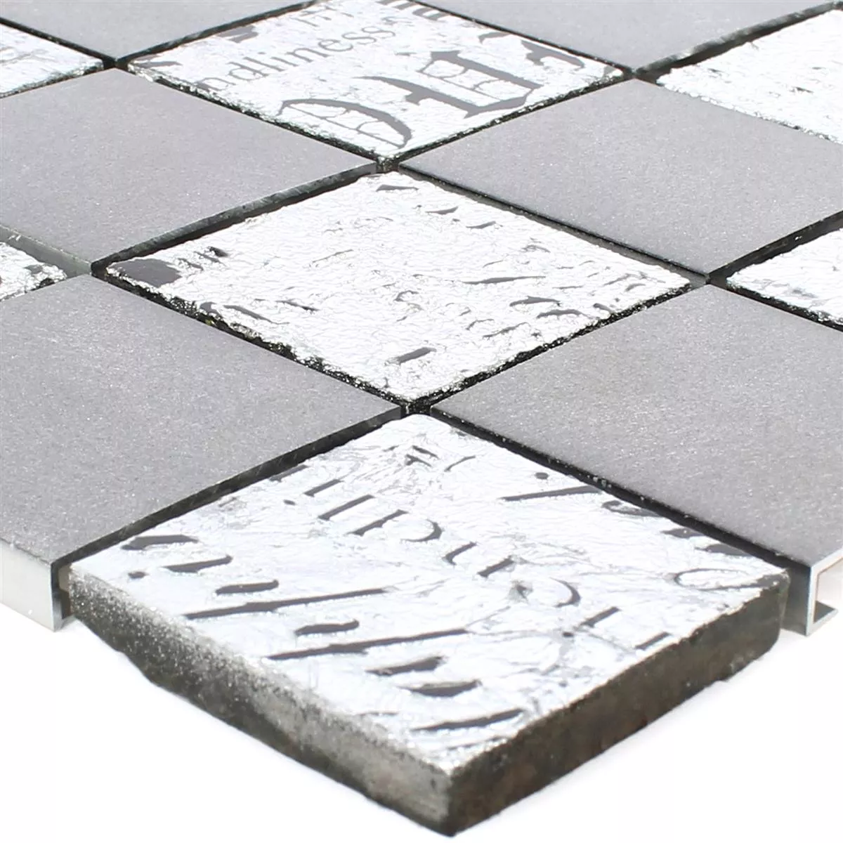 Mozaik Csempe Fém Természetes Kő Parole Fekete Ezüst