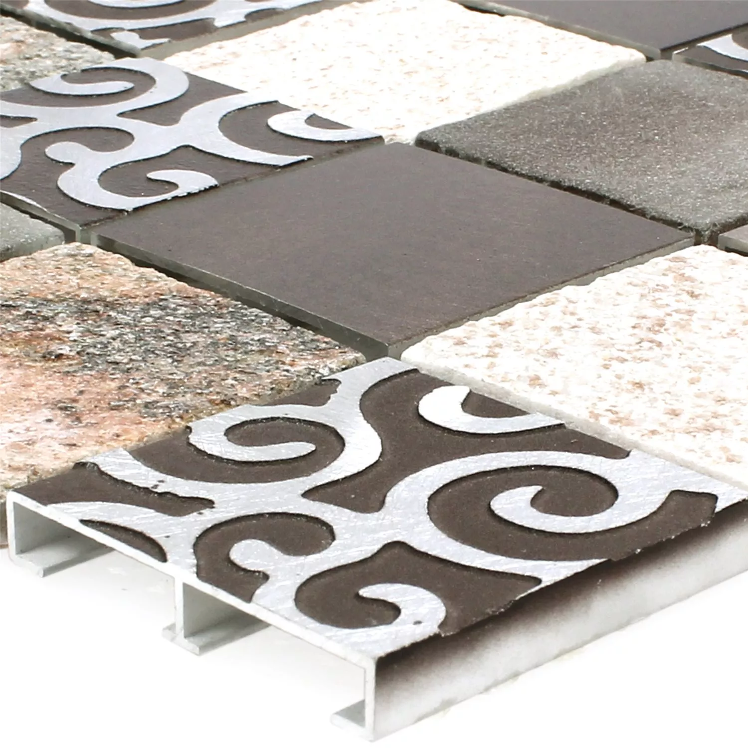 Mozaik Csempe Üveg Természetes Kő Alumínium Valdivia Barna