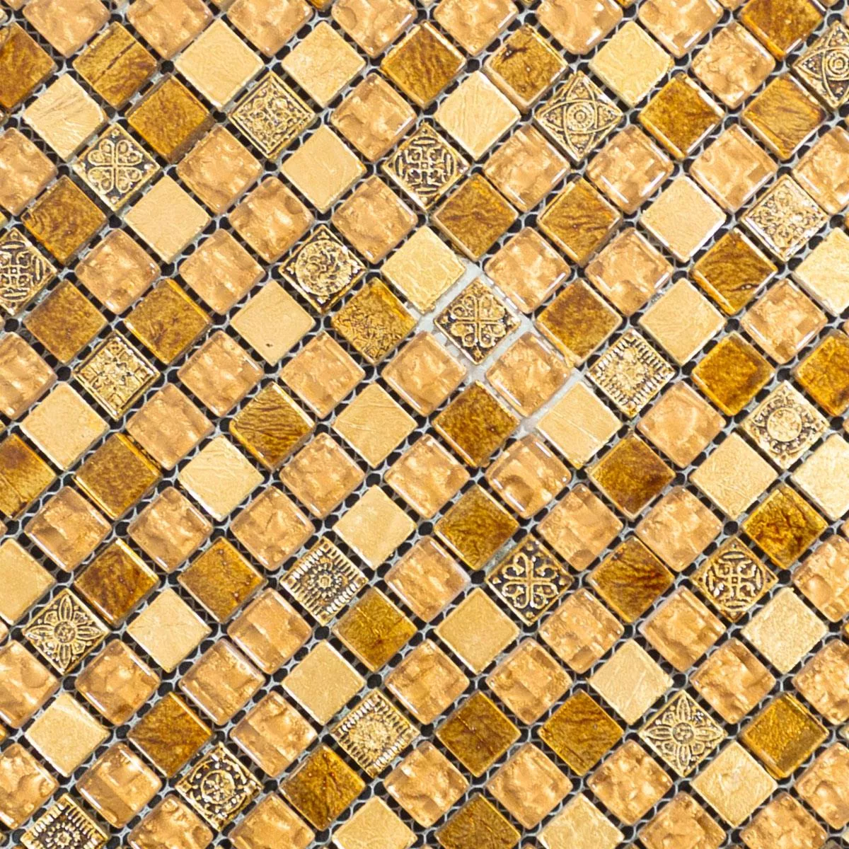 Üveg Üveggolyó Mozaik Csempe Majestic Bézs Arany