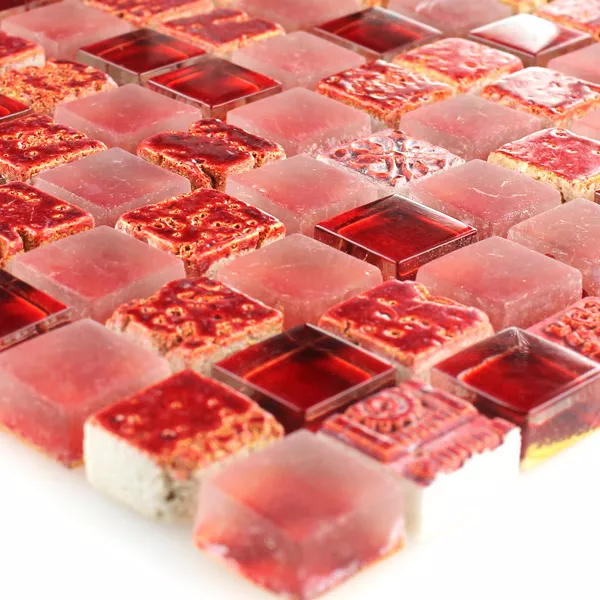 Mozaik Csempe Escimo Üveg Természetes Kő Mix Piros