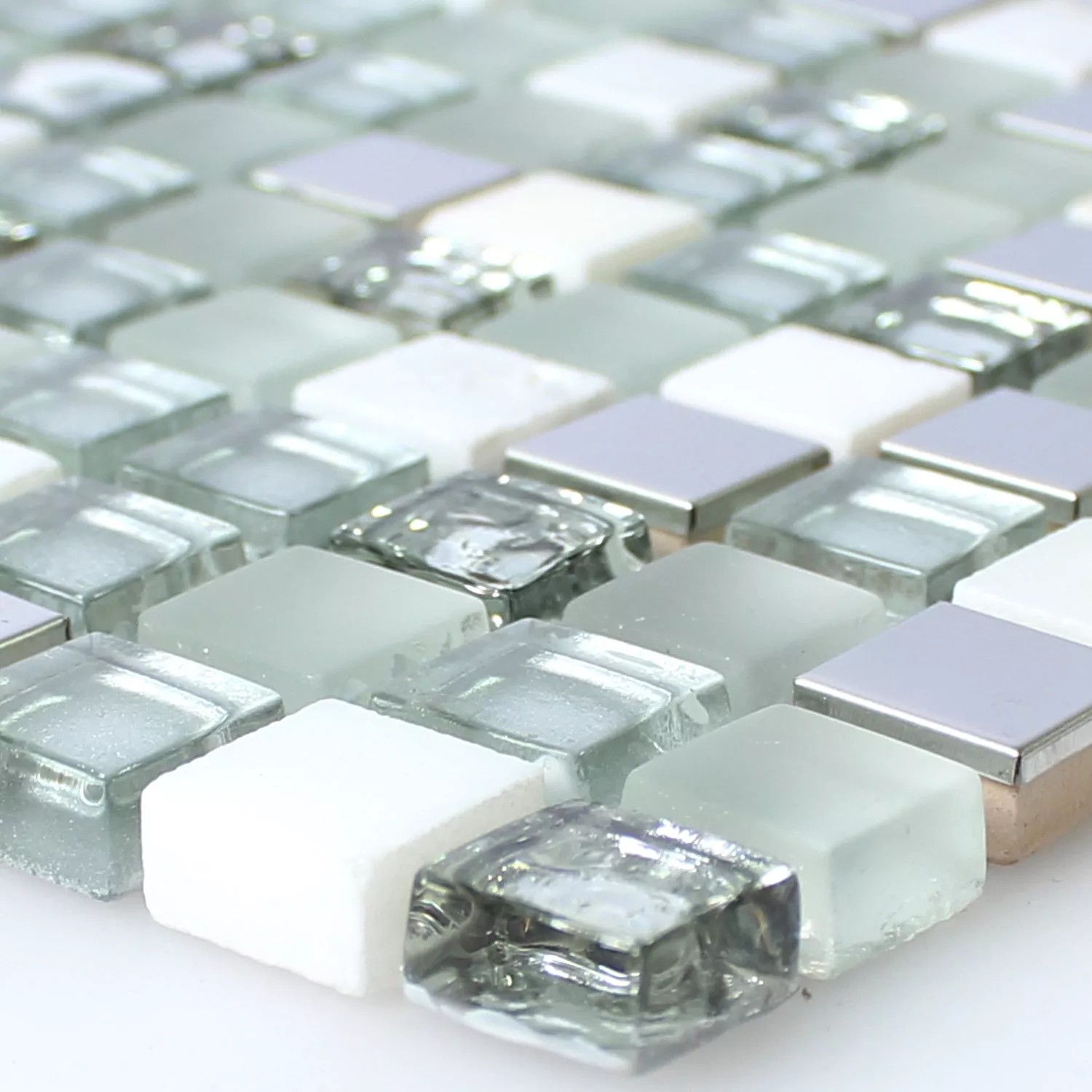 Üveg Rozsdamentes Acél Természetes Kő Mozaik Csempék Fehér Ezüst