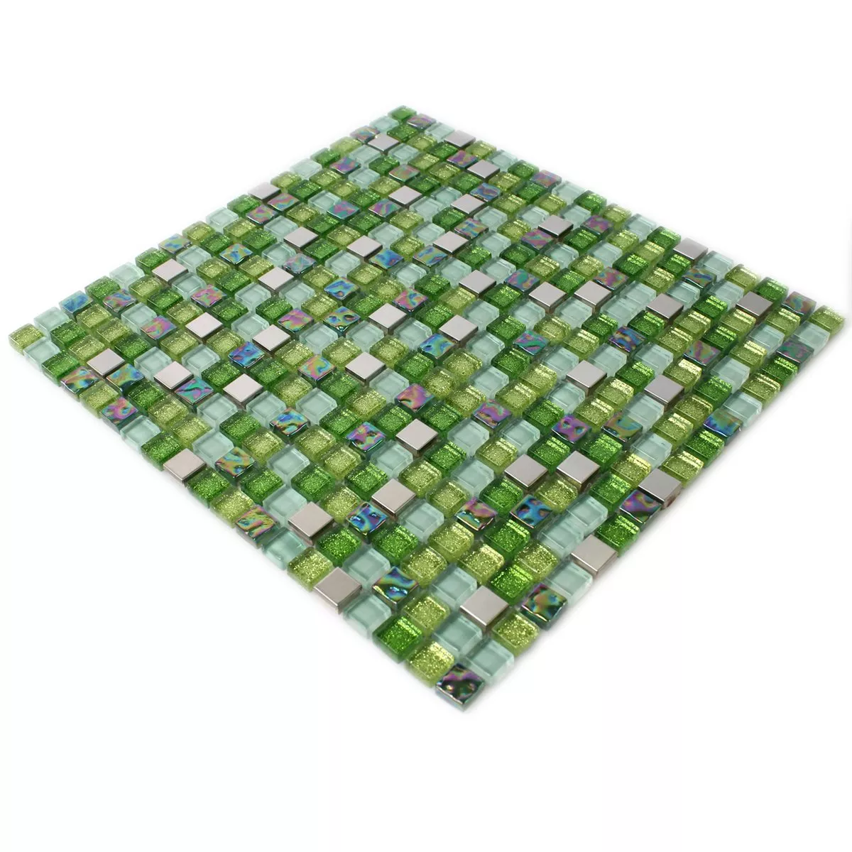 Mozaik Csempe Üveg Rozsdamentes Acél Zöld Mix